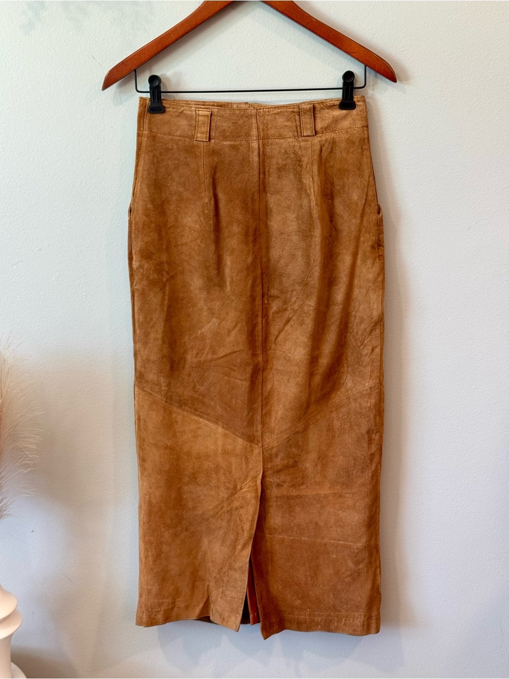 Vtg Georgetown Leather Design Suede Midi Pencil Skirt in Tan Leather Sz 7/8
